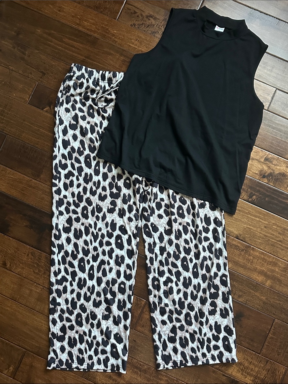 Wide Leg Leopard Print Pants with Black Sleeveless Top